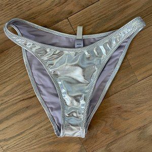Skims Metallic Swim Dipped Mid Waist Bottoms - Small - Nickel